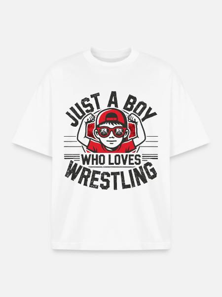 Wrestling, Ringen, Just A Boy Who Loves Wrestling - Boxy Heavyweight Unisex Organic T-Shirt von Stanley/Stella - Weiß