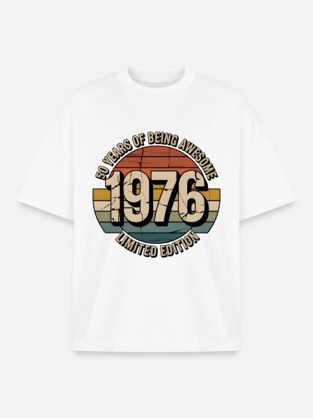 50-års fødselsdags-vintage skjorte – 1976 retro-gave - Stanley/Stella unisex boxy heavyweight T-shirt økologisk - hvid