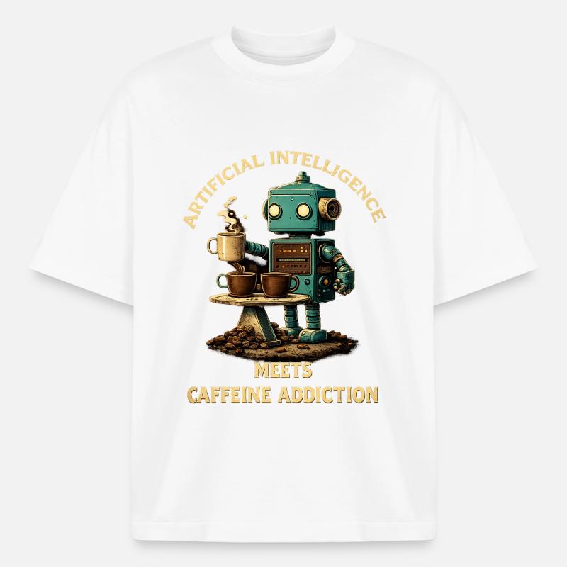 Coffee Robot – Artificial Intelligence Meets Koff - Boxy Heavyweight Unisex Organic T-Shirt by Stanley/Stella - white
