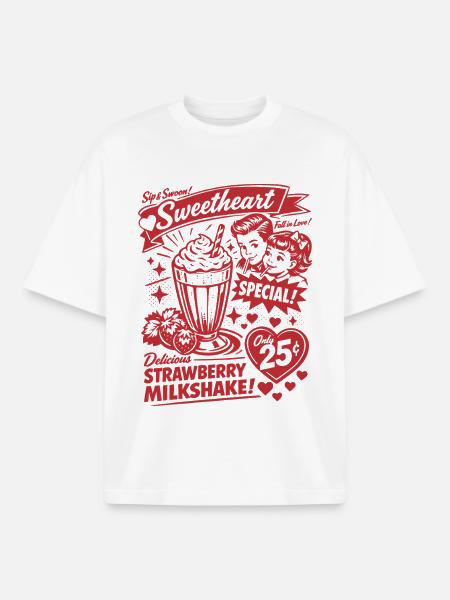 Strawberry Milkshake 50s Retro Design - Boxy Heavyweight Unisex Organic T-Shirt by Stanley/Stella - white
