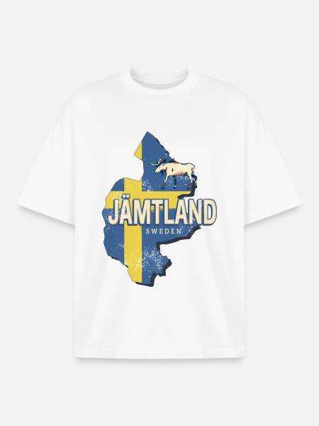 Jämtland i Sveriges län med kartdesign - Unisex boxy heavyweight ekologisk T-shirt Stanley/Stella - vit