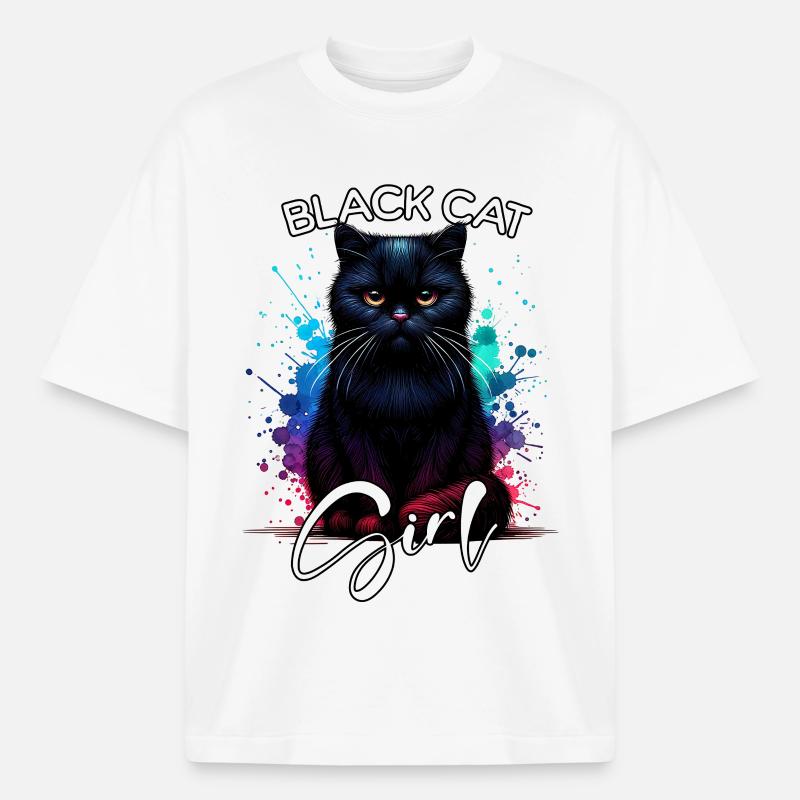 Grumpy Black Cat Mädchen Schwarze Katze - Boxy Heavyweight Unisex Organic T-Shirt von Stanley/Stella - Weiß