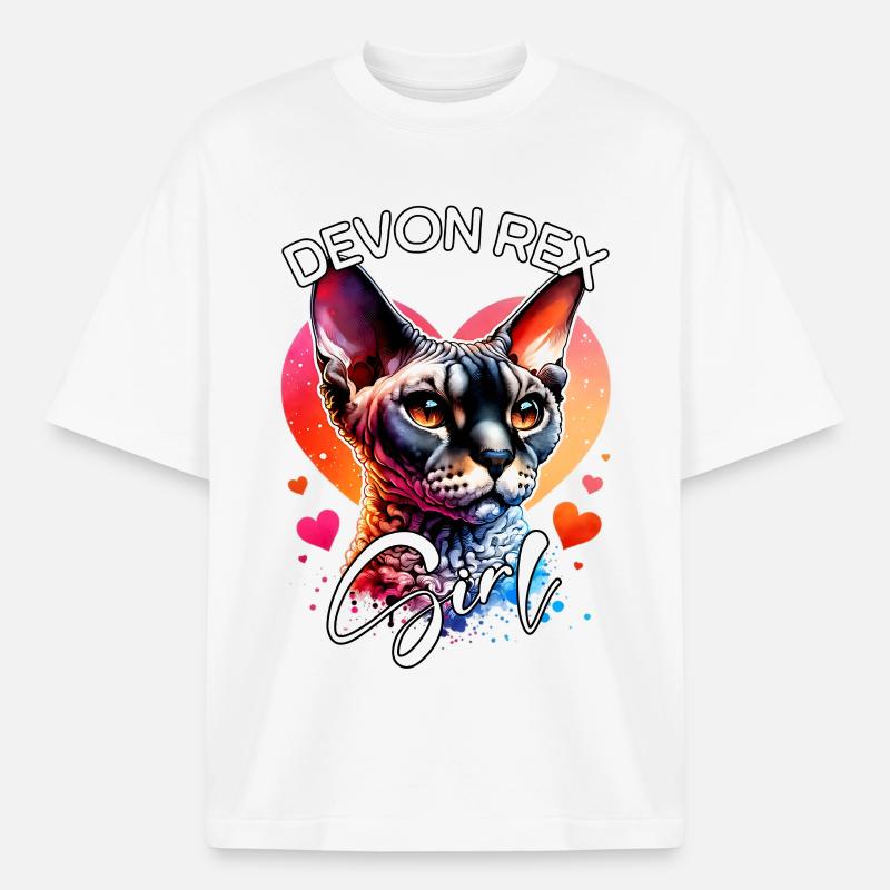 Devon Rex Fille Devon Rex - T-shirt unisexe boxy épais biologique Stanley/Stella - blanc