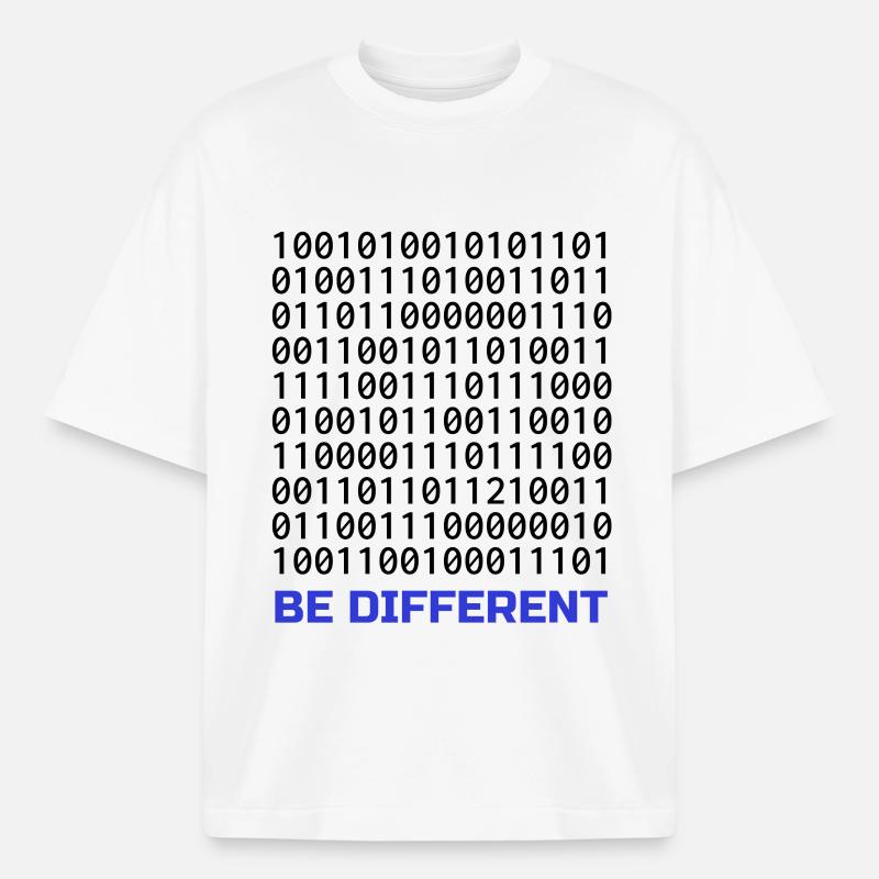Be Different: Binary Pattern with Message - Boxy Heavyweight Unisex Organic T-Shirt by Stanley/Stella - white