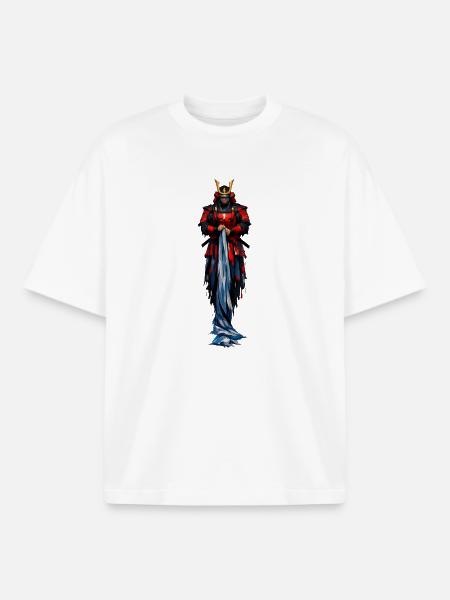 Red Warrior Samurai Coat - Boxy Heavyweight Unisex Organic T-Shirt by Stanley/Stella - white