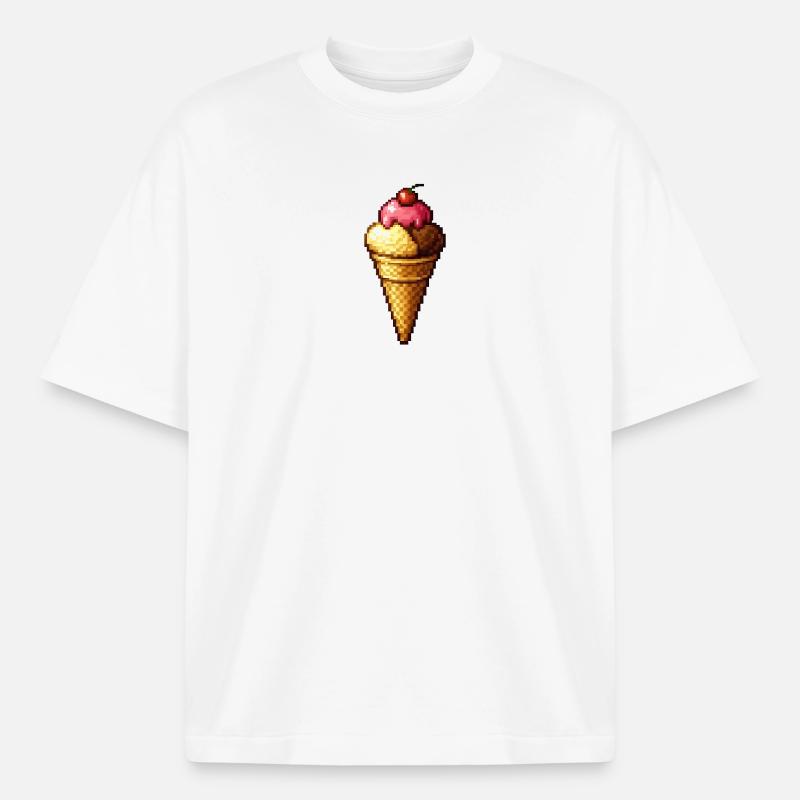 Retro Pixel Eiscreme Cone - Boxy Heavyweight Unisex Organic T-Shirt von Stanley/Stella - Weiß