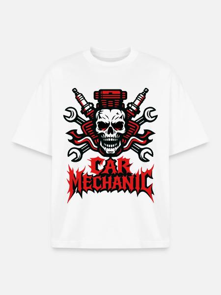 Mécanique automobile Heavy Metal - T-shirt unisexe boxy épais biologique Stanley/Stella - blanc