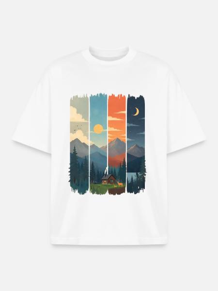 Horizons in four mountain panels - Boxy Heavyweight Unisex Organic T-Shirt by Stanley/Stella - white