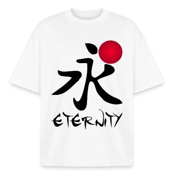 Le mot éternité en japonais (noir) - T-shirt unisexe boxy épais biologique Stanley/Stella - blanc - Devant - AI Model Male 185 light (185cm) & AI Model Female 172 dark (172cm)