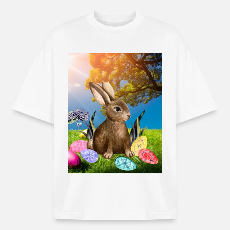 Spring Easter bunny with Easter eggs - Boxy Heavyweight Unisex Organic T-Shirt by Stanley/Stella - white