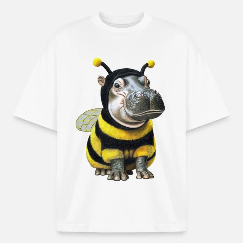 Hippopotamus Bee 2 - Heavyweight Boxy Unisex T-Shirt by Stanley/Stella - white