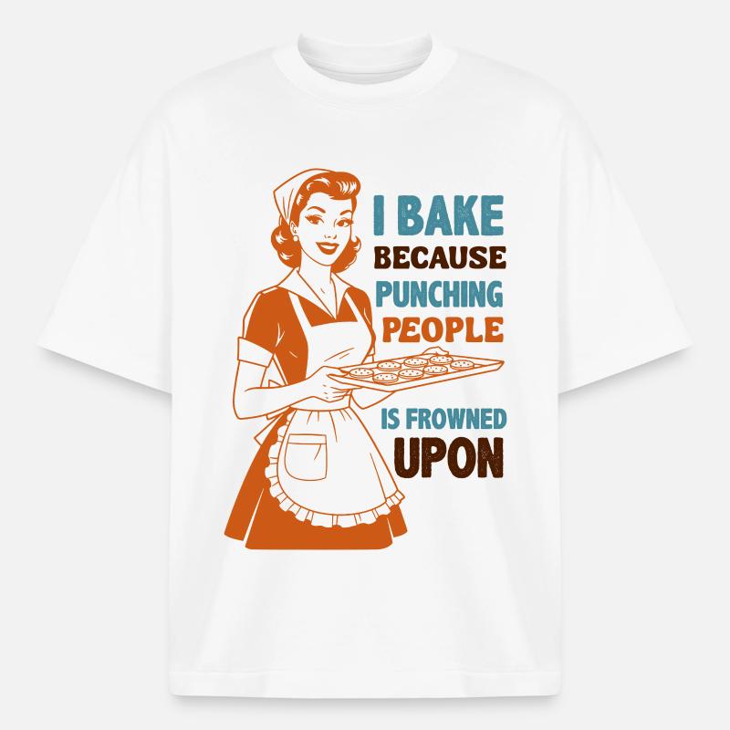 Backenwitz Retro Kitchen Saying: Baking instead of beating - Boxy Heavyweight Unisex Organic T-Shirt by Stanley/Stella - white