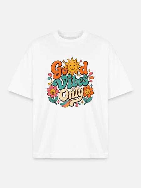 Good Vibe's Only Retro Floral - Boxy Heavyweight Unisex Organic T-Shirt by Stanley/Stella - white