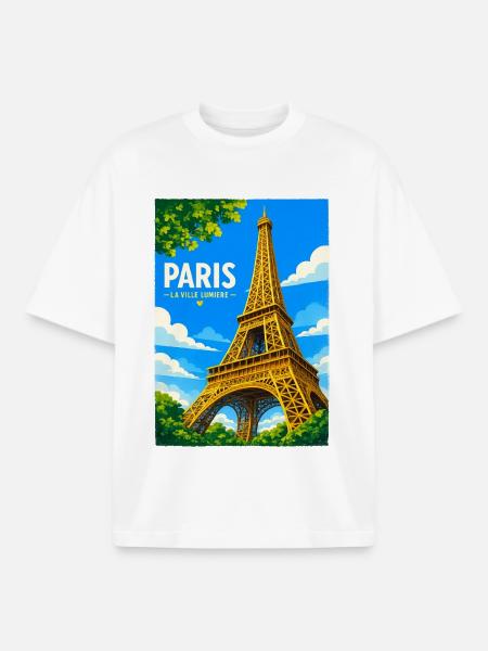 Paris Ville Lumière - T-shirt unisexe boxy épais biologique Stanley/Stella - blanc