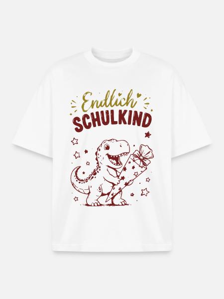 Endlich Schulkind Dino Geschenk - Boxy Heavyweight Unisex Organic T-Shirt von Stanley/Stella - Weiß