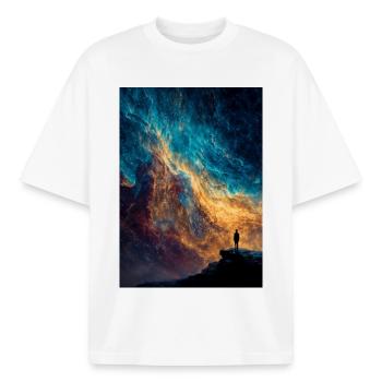 Kosmischer Kantenwanderer - Boxy Heavyweight Unisex Organic T-Shirt von Stanley/Stella - Weiß - Vorne - AI Model Male 185 light (185cm) & AI Model Female 172 dark (172cm)