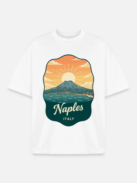 Neapel Mount Vesuvius Retro Reiseabzeichen - Boxy Heavyweight Unisex Organic T-Shirt von Stanley/Stella - Weiß