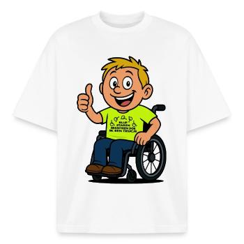 Continue à regarder et je ferai un tour en fauteuil roulant # - T-shirt unisexe boxy épais biologique Stanley/Stella - blanc - Devant - AI Model Male 185 light (185cm) & AI Model Female 172 dark (172cm)