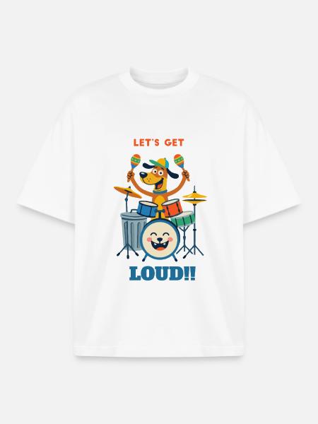 Drumming Dog sur scène - T-shirt unisexe boxy épais biologique Stanley/Stella - blanc