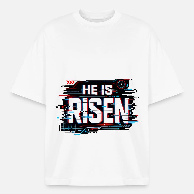 Glitch Easter: He is Risen - Boxy Heavyweight Unisex Organic T-Shirt by Stanley/Stella - white