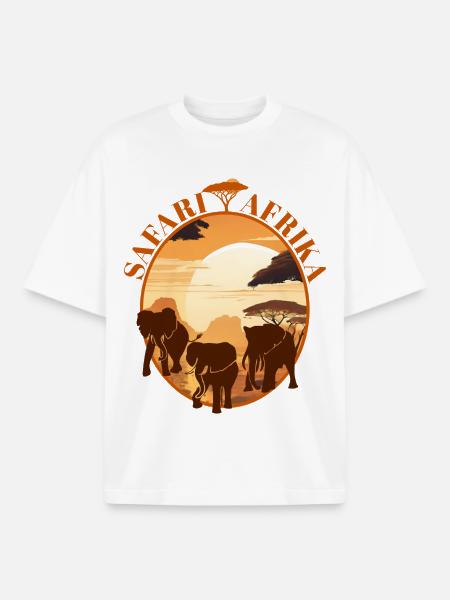 Savannahs Africa Elephants Sunset Logo - Boxy Heavyweight Unisex Organic T-Shirt by Stanley/Stella - white