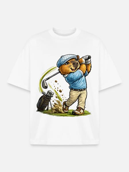 Süßes Capybara beim Golf - Boxy Heavyweight Unisex Organic T-Shirt von Stanley/Stella - Weiß
