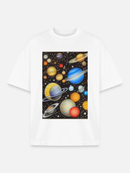 Espace et planètes - T-shirt unisexe boxy épais biologique Stanley/Stella - blanc