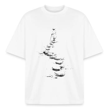 walk the path - Boxy Heavyweight Unisex Organic T-Shirt by Stanley/Stella - white - Front - AI Model Male 185 light (185cm) & AI Model Female 172 dark (172cm)