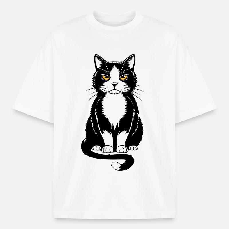 Bild einer sitzenden schwarzen Katze - Boxy Heavyweight Unisex Organic T-Shirt von Stanley/Stella - Weiß