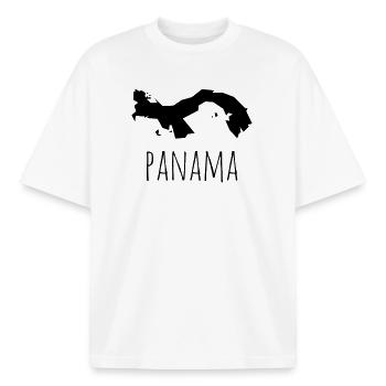 panama - Boxy Heavyweight Unisex Organic T-Shirt by Stanley/Stella - white - Front - AI Model Male 185 light (185cm) & AI Model Female 172 dark (172cm)