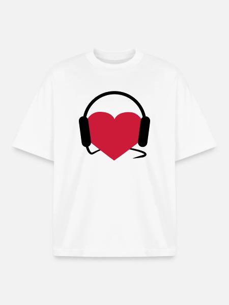 Herz mit Kopfhörern - Boxy Heavyweight Unisex Organic T-Shirt von Stanley/Stella - Weiß