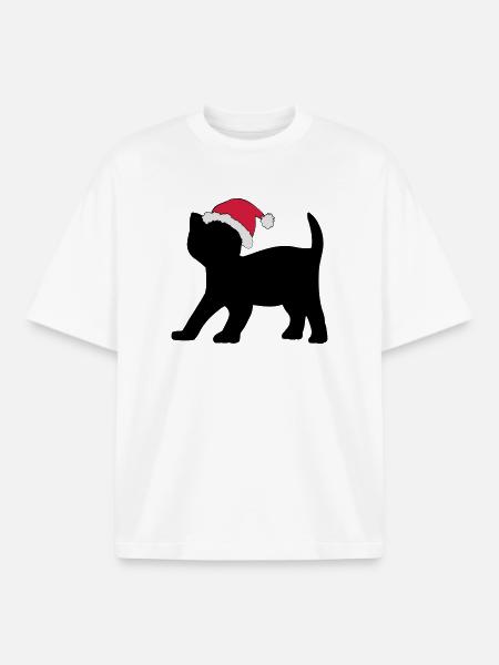 Kitten in an Xmas Hat. - Boxy Heavyweight Unisex Organic T-Shirt by Stanley/Stella - white