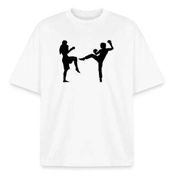 fight_girls - T-shirt unisexe boxy épais biologique Stanley/Stella - blanc - Devant - AI Model Male 185 light (185cm) & AI Model Female 172 dark (172cm)