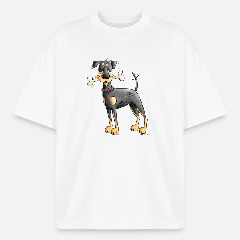 Dobermann Oder Pinscher mit Knochen - Boxy Heavyweight Unisex Organic T-Shirt von Stanley/Stella - Weiß