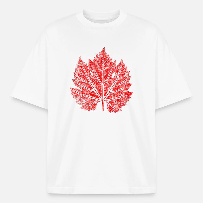 Grape Leaf / Red / Wine Leaf - Boxy Heavyweight Unisex Organic T-Shirt by Stanley/Stella - white