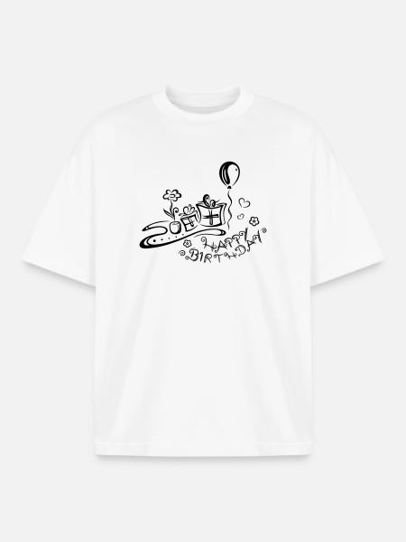 Happy Birthday motif, Congratulations - Boxy Heavyweight Unisex Organic T-Shirt by Stanley/Stella - white