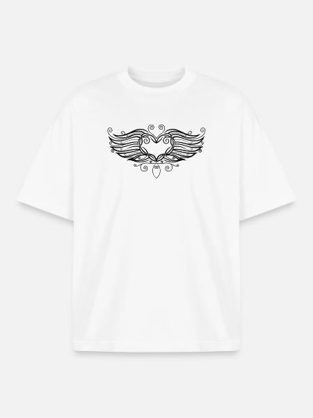 Filigree Tattoo Heart with wings. - Boxy Heavyweight Unisex Organic T-Shirt by Stanley/Stella - white
