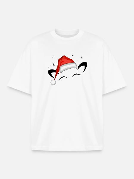 Cat Santa Hat Shining Stars - Boxy Heavyweight Unisex Organic T-Shirt by Stanley/Stella - white