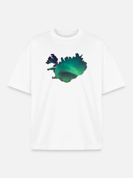 Iceland Iceland Northern Lights Topography Design - Boxy Heavyweight Unisex Organic T-Shirt by Stanley/Stella - white