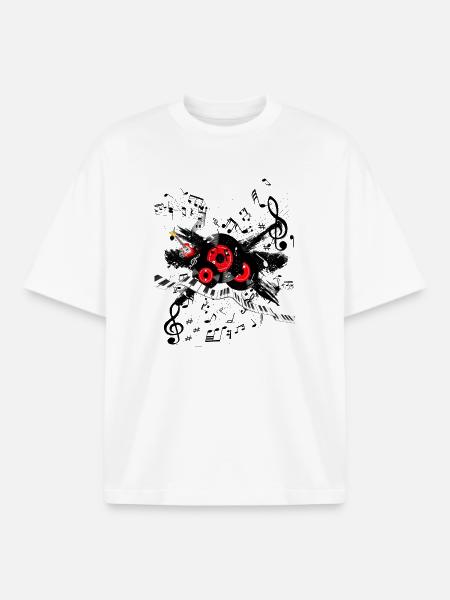 Rote Plattenmelodie und Tastenspur - Boxy Heavyweight Unisex Organic T-Shirt von Stanley/Stella - Weiß