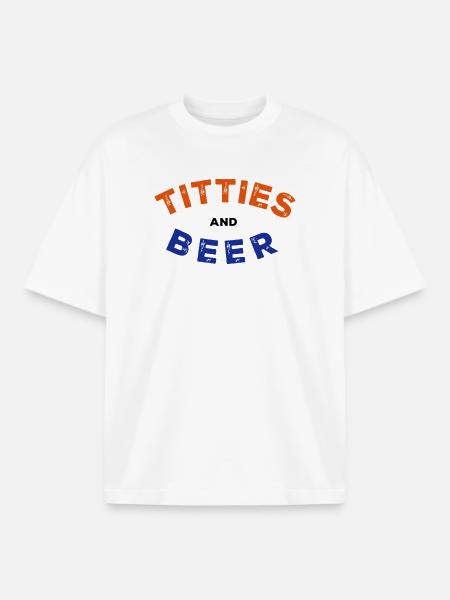 T*tties and Beer - Boxy Heavyweight Unisex Organic T-Shirt by Stanley/Stella - white