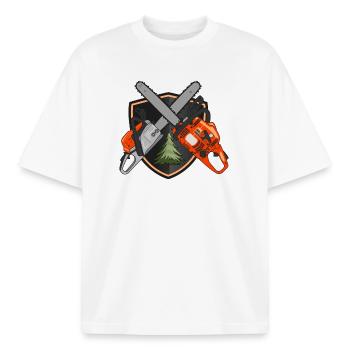 Tronçonneuses sur bouclier - T-shirt unisexe boxy épais biologique Stanley/Stella - blanc - Devant - AI Model Male 185 light (185cm) & AI Model Female 172 dark (172cm)