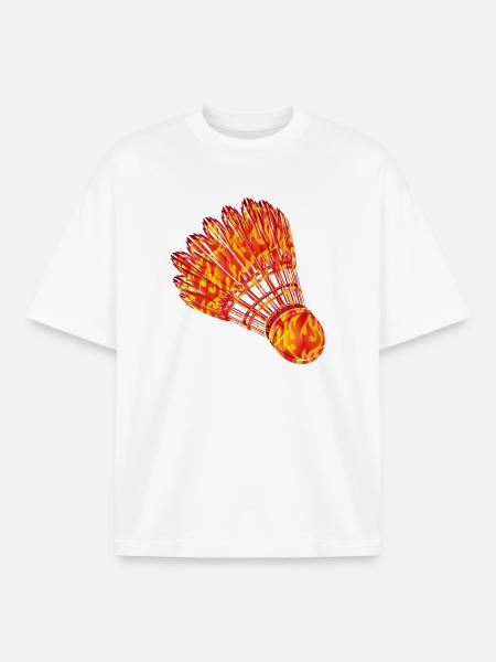 Badminton Badminton Fire Drawing - Boxy Heavyweight Unisex Organic T-Shirt by Stanley/Stella - white