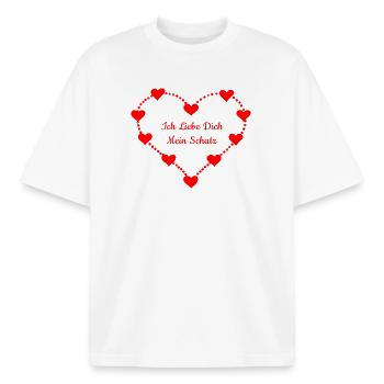 Herz mit Liebesbotschaft für Partner - Boxy Heavyweight Unisex Organic T-Shirt von Stanley/Stella - Weiß - Vorne - AI Model Male 185 light (185cm) & AI Model Female 172 dark (172cm)