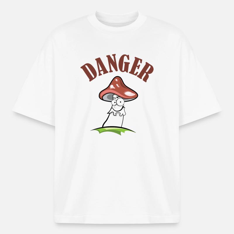 Toadstool danger symbol comic funny - Boxy Heavyweight Unisex Organic T-Shirt by Stanley/Stella - white