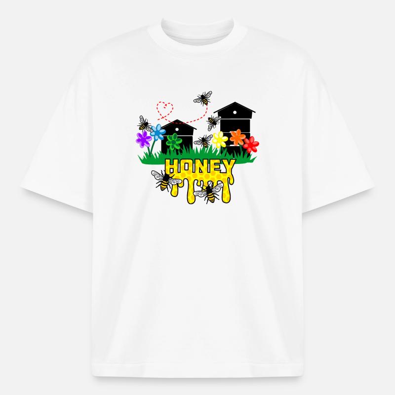 Honiggewächshäuser oder Bienenstöcke mit Bienen - Boxy Heavyweight Unisex Organic T-Shirt von Stanley/Stella - Weiß
