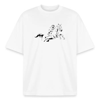 Turfist horden springen - Unisex boxy heavyweight biologisch T-shirt Stanley/Stella - wit - Voor - AI Model Male 185 light (185cm) & AI Model Female 172 dark (172cm)