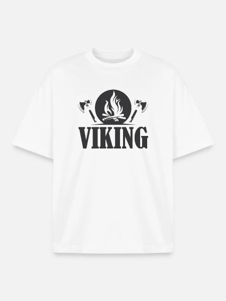 viking icon axe symbol fire graphic - Boxy Heavyweight Unisex Organic T-Shirt by Stanley/Stella - white