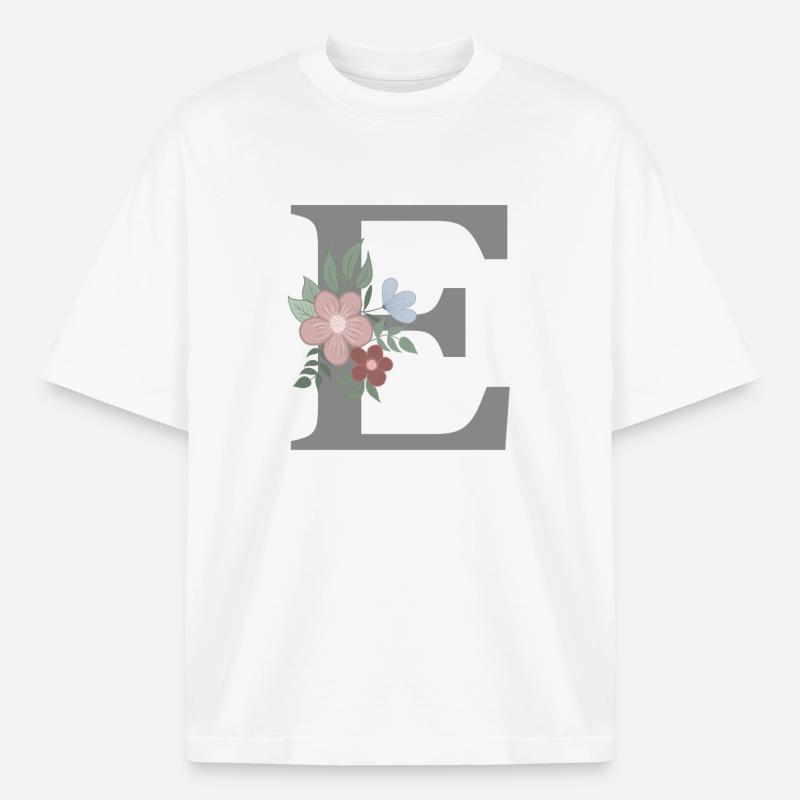 Letter E with flower grey - Heavyweight Boxy Unisex T-Shirt by Stanley/Stella - white