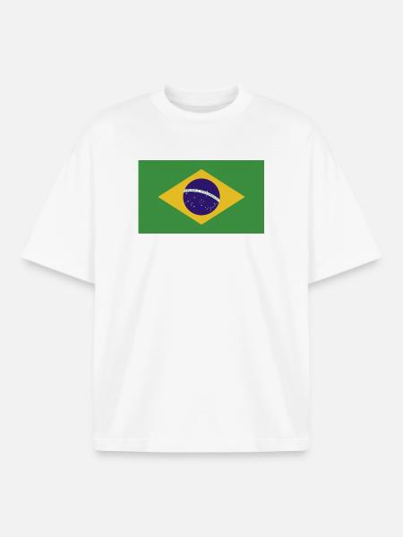 Brazil National Flag - Boxy Heavyweight Unisex Organic T-Shirt by Stanley/Stella - white